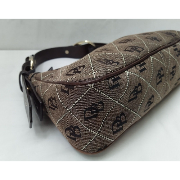 Dooney & Bourke Brown Canvas Leather Trim DB Printed Zipper Hobo Shoulder Bag - Picture 7 of 16